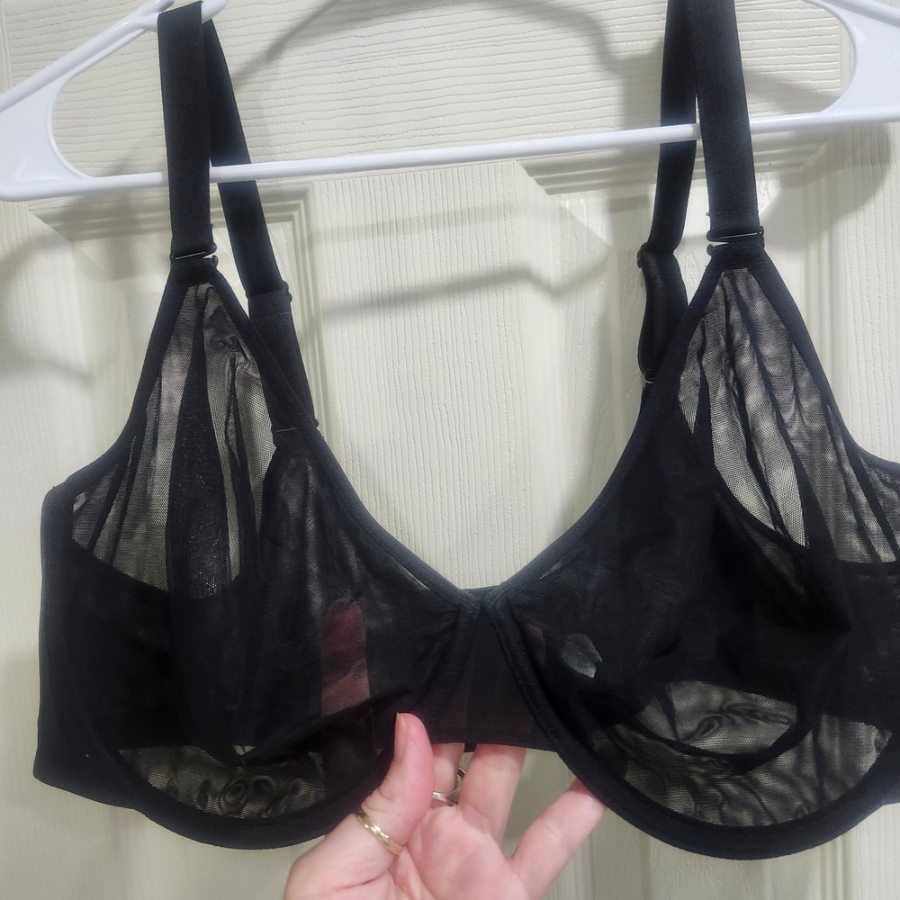 HSIA Sheer Mesh Minimizer Bra Black 44D Full Coverage Multi-Way Straps Underwire